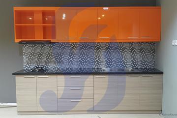 Pembuatan kitchen set plywood lapis HPL, include meja granit, kompor tanam, cooker hood dan sink